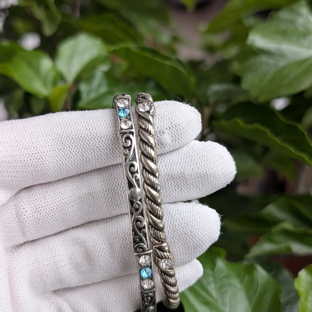 Silver-Tone Stretch Bracelet Set | Rhinestone & Rope Design - Picture 7 of 8